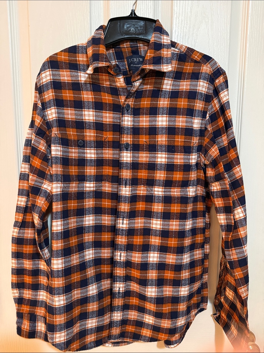 J. Crew Orange, Navy & White Plaid Button-Down Shirt